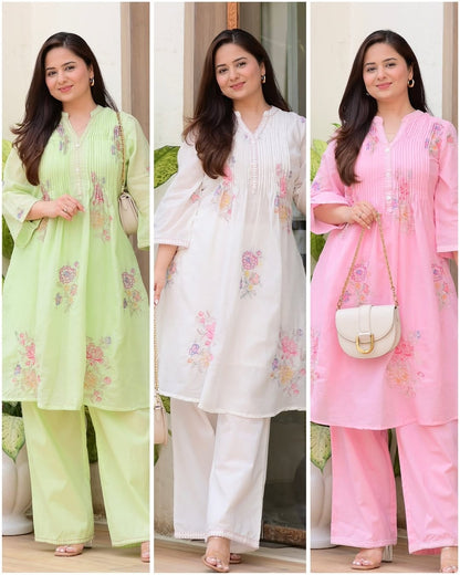 Mul Cotton A-Line Kurta Set with Palazzo – Elegant 2 Piece Set for Women, Available in 5 Beautiful Colors