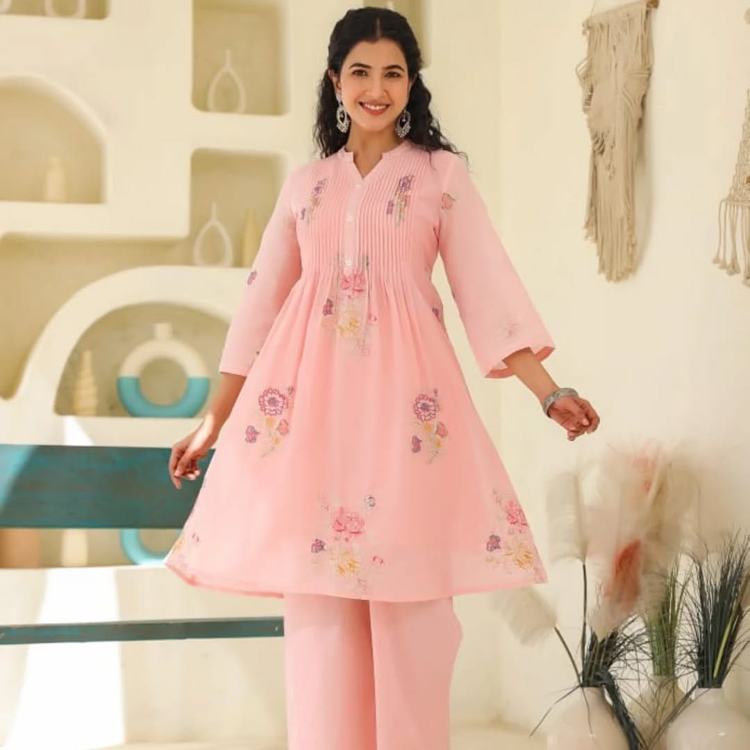 Mul Cotton A-Line Kurta Set with Palazzo – Elegant 2 Piece Set for Women, Available in 5 Beautiful Colors