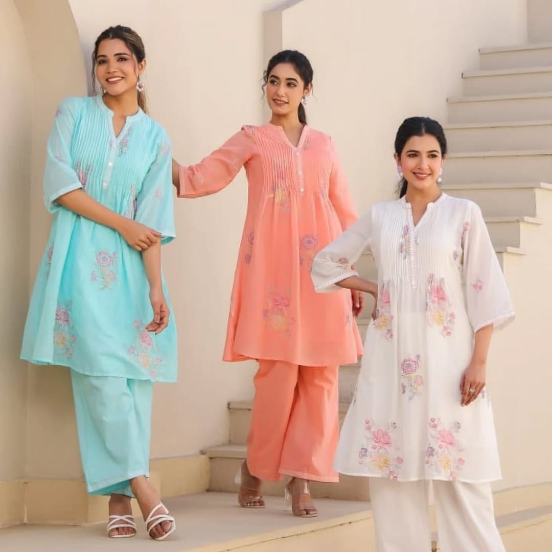 Mul Cotton A-Line Kurta Set with Palazzo – Elegant 2 Piece Set for Women, Available in 5 Beautiful Colors