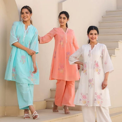 Mul Cotton A-Line Kurta Set with Palazzo – Elegant 2 Piece Set for Women, Available in 5 Beautiful Colors