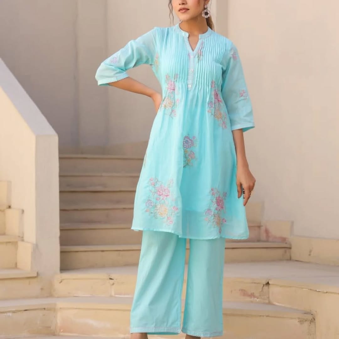 Mul Cotton A-Line Kurta Set with Palazzo – Elegant 2 Piece Set for Women, Available in 5 Beautiful Colors