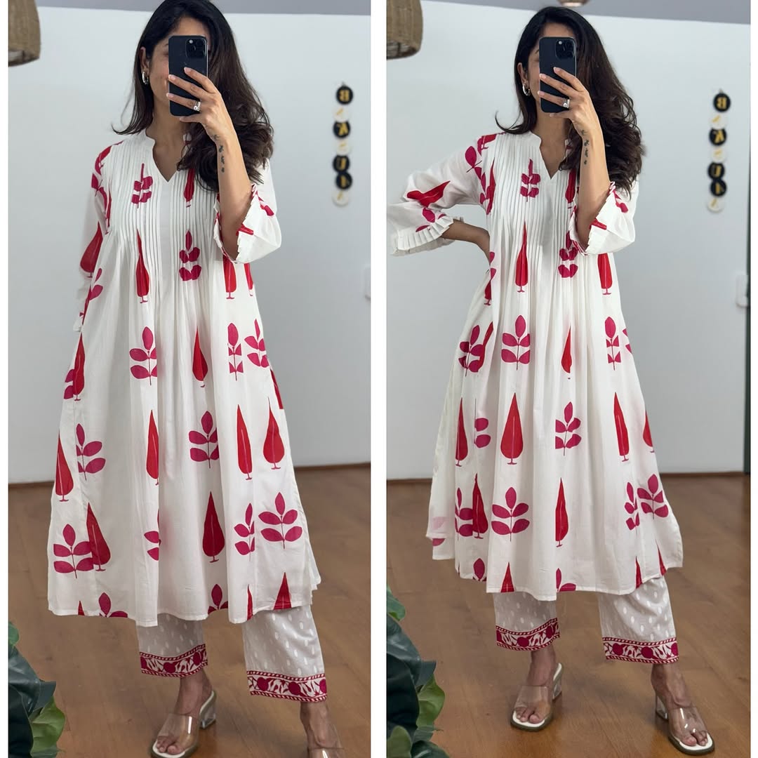 Women’s Cotton Kurta Pant Set for Summer in Pintex Design, Perfect collection for Office and Regular Wear, Ethnic Wear for Women, Indian Kurta Sets, Beautiful Stylish Sleeves