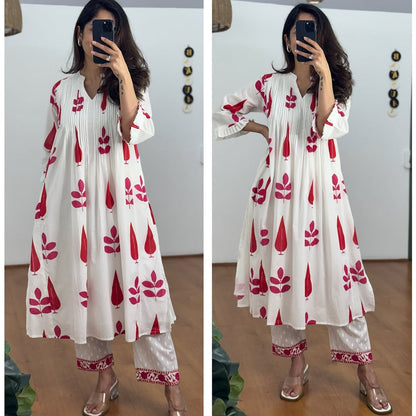 Women’s Cotton Kurta Pant Set for Summer in Pintex Design, Perfect collection for Office and Regular Wear, Ethnic Wear for Women, Indian Kurta Sets, Beautiful Stylish Sleeves