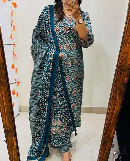 New Maroon Floral Print Straight Kurta Pant Dupatta Set | Cotton Kurta Sets for Women | Indian Suits