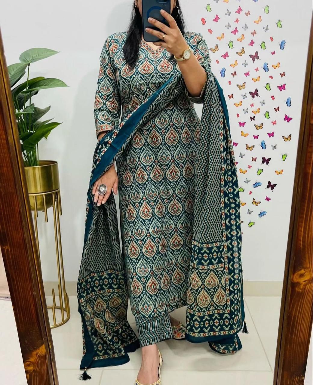 New Maroon Floral Print Straight Kurta Pant Dupatta Set | Cotton Kurta Sets for Women | Indian Suits