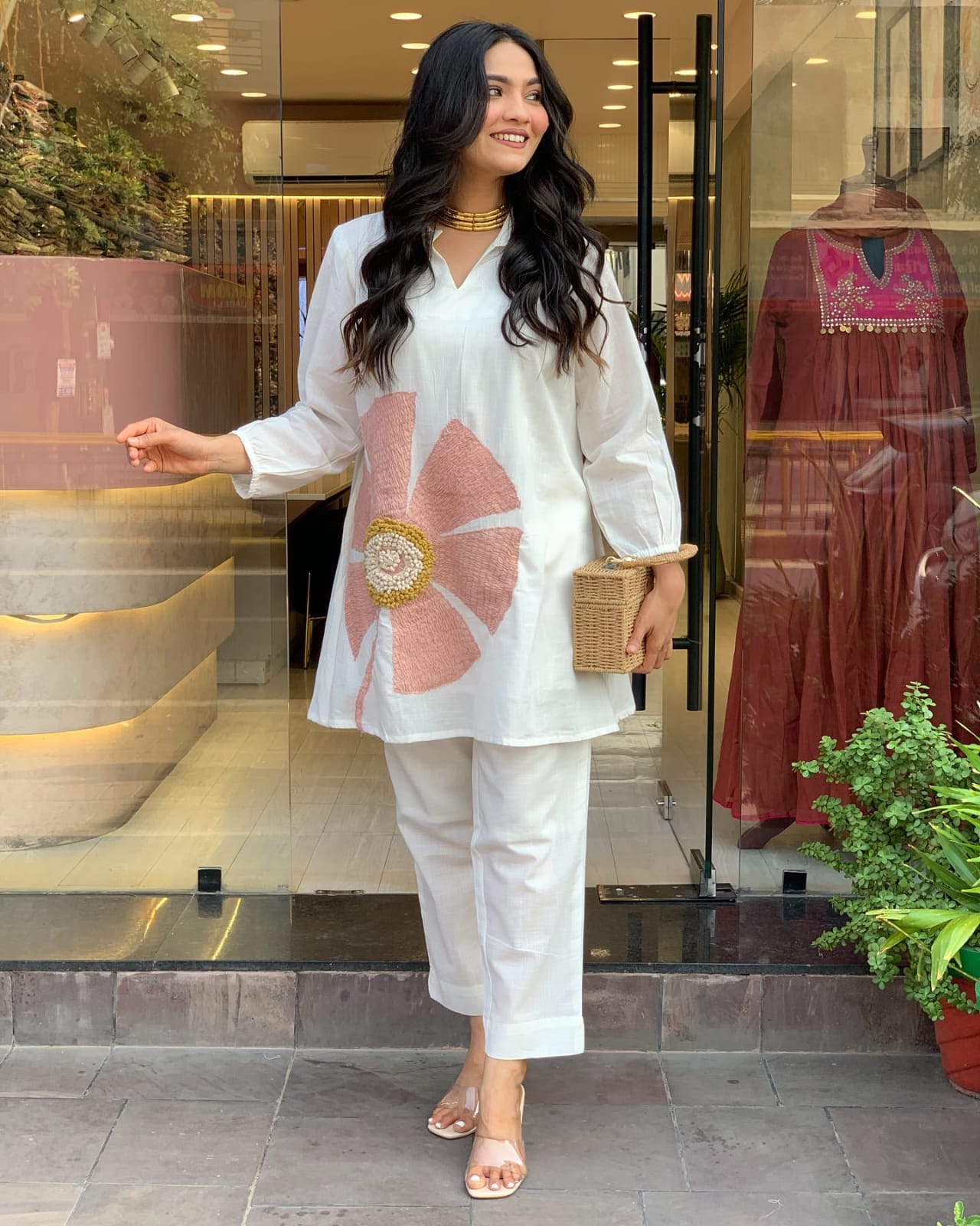 White Floral Pure Cotton Ethnic Co Ord Sets for Women, Organic Eco-Friendly Co-Ord Set for Women Style, Stylish Fabric COD-SET